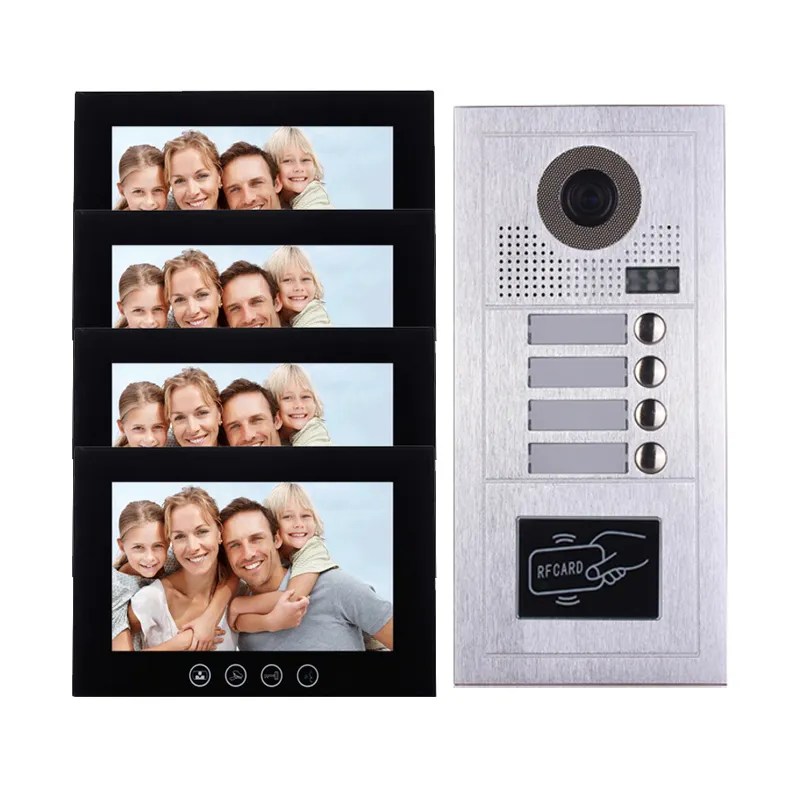 Visiophone multi-appartements avec 2 écrans de 10 pouces, 4 boutons, pour 4 portes vidéo familiale