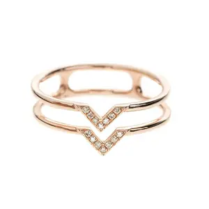 Gemnel 2024 gold plated jewelry for girls V letter minimalist ring