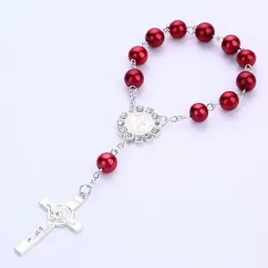 nice colors red beaded rosary bracelet