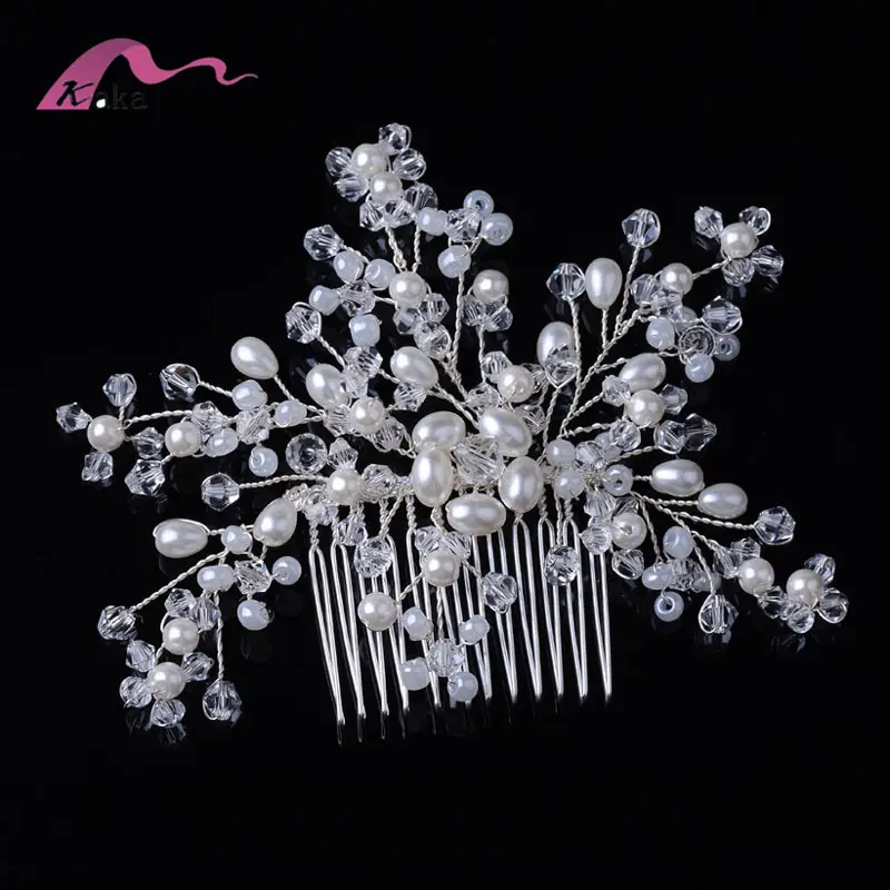 Pente de cabelo, elegante strass pérola tiara de noiva casamento jóias pente de cabelo jóias acessórios