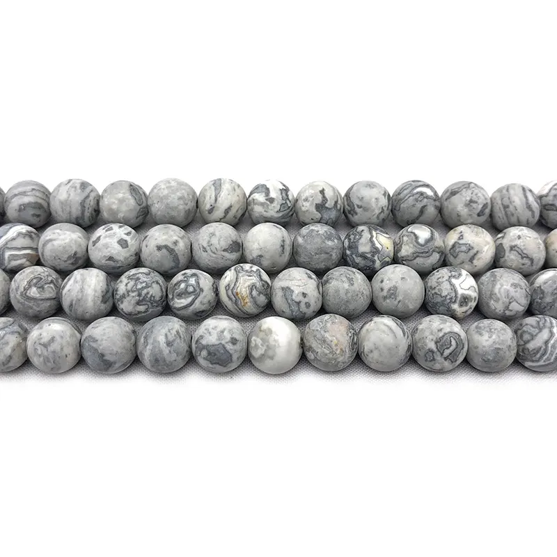 Cuentas de piedra de tierra gris mate para fabricación de joyas, 6mm, 8mm, 10mm, 12mm, AB1580