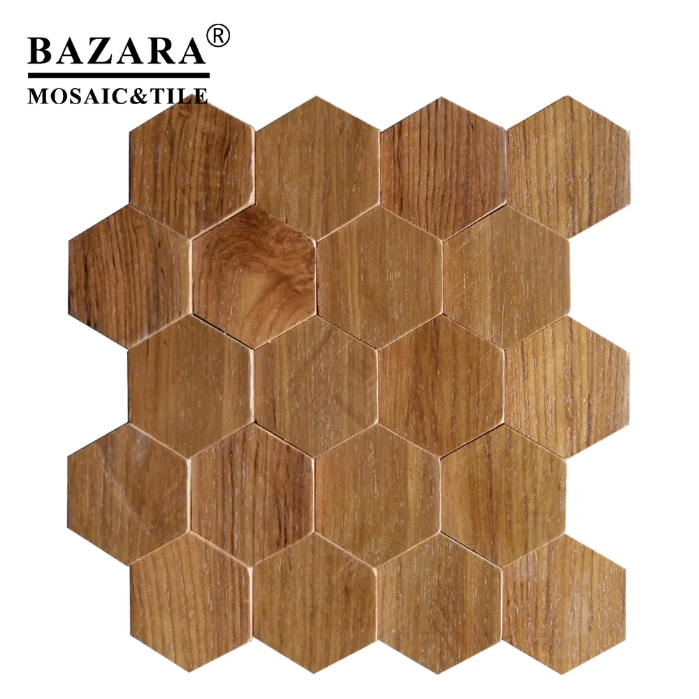 Hexagon holz mix goldene metall 10mm stärke alten boot holz mosaik-fliesen