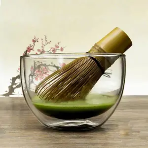 Borosilicate tigela de matcha dupla camada, copo de vidro limpo matcha