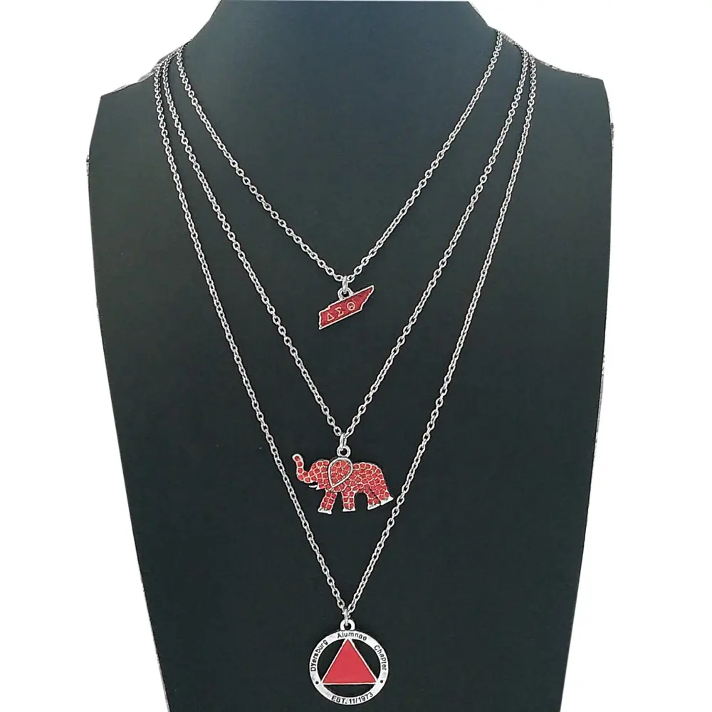 Hand made Sorority accessories DST Necklace Delta Sigma Thet sigal elephant charms Long Multilayer Chain Necklace