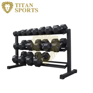 Gomma esagonale peso dumbbell set con cremagliera