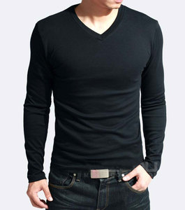 Cina blank <span class=keywords><strong>t</strong></span>-<span class=keywords><strong>shirt</strong></span> da <span class=keywords><strong>uomo</strong></span> <span class=keywords><strong>manica</strong></span> <span class=keywords><strong>lunga</strong></span> <span class=keywords><strong>scollo</strong></span> a <span class=keywords><strong>V</strong></span> 180gsm ampia vestibilità abbigliamento Casual in cotone stampato - Product Image 3