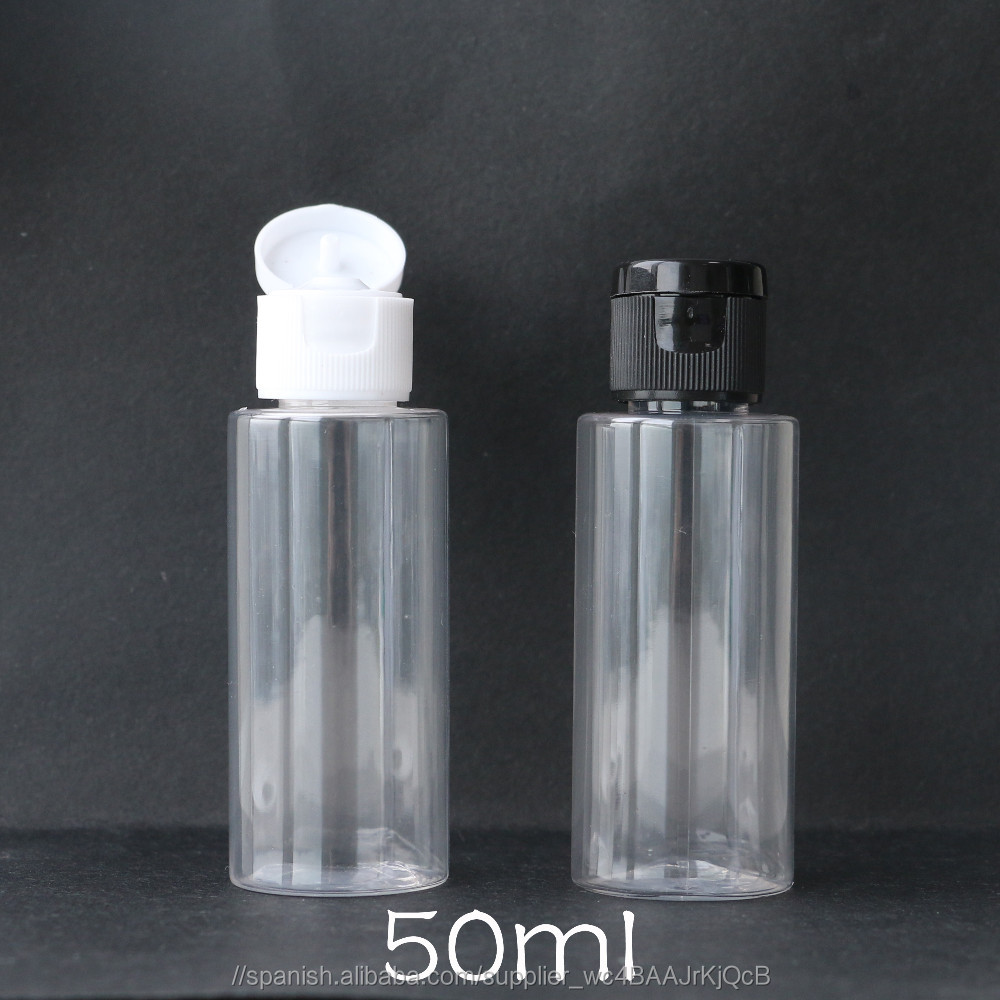 Venta caliente 50ml / 60ml / 80ml / 100ml transparente cuidado personal cosmetica botella de PET con tapa flip top