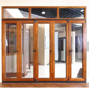 Portes coulissantes en aluminium, 5 pièces, grain de bois, revêtement de poudre, porte bipliable
