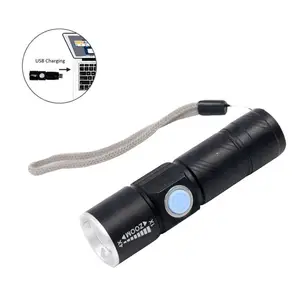 Tactical USB Rechargeable Hand Torch Lamp Light Zoomable Lightweight Mini LED Flashlight