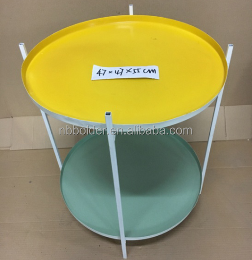 Décor à la maison en métal cadre 4 jambes 2 niveaux tour de roulement café thé plateau table d'appoint avec pliable conception