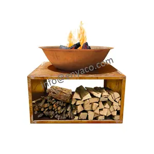Metal Firepit Metal Camping Patio Outside Fire Wood Burning Firepit Stove With Storage Base BBQ Fire Pits For Outdoor