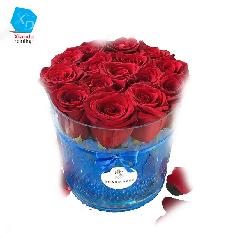 Design alla moda crystal clear rose fiore acrilico casella di visualizzazione rotondo
