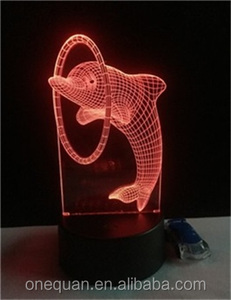 Luz creativa de la noche del LED que destella 3D lámpara de la ilusión del delfín del delfín del LED - Product Image 2