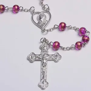 الحلوى مخطط الخرز الدينية المسيحية الوردية يسوع ميدالية مسبحة كاثوليكية قلادة صنع