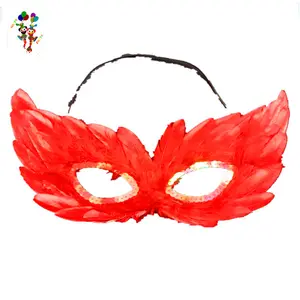 Ucuz venedik maskeli balo dans tavuk gece parti kırmızı renk tüy maskeleri HPC-0499