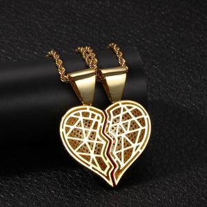 الهيب هوب قلادة القلب المكسور مطلية بالذهب تشيكوسلوفاكيا القلب النساء الرجال زوجين قلادة القلب سحر قلادة - Product Image 3