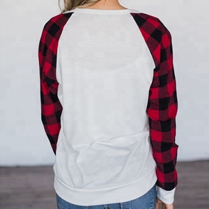 Wholesale Hot Sale Plus 5XL Buffalo Plaid Long Sleeve <strong>T</strong> <strong>Shirts</strong> Top O-Neck Solid Color Body Raglan Tunic <strong>for</strong> <strong>Women</strong> Sublimation - Product Image 3
