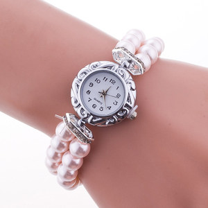 Reloj de pulsera para mujer, reloj de cuarzo de moda para estudiantes, relojes de pulsera de perlas de imitación para mujer