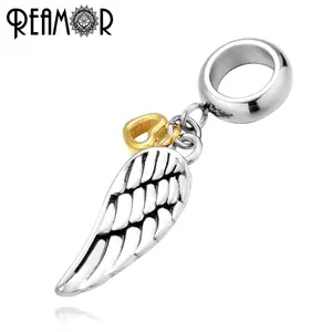 REAMOR 6mm 316l Stainless Steel Angel Wing Pendants Gold Heart Beads Charms For Bracelets Necklace DIY Jewelry Making Findings