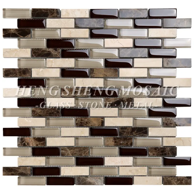 Bán buôn Màu Hỗn Hợp Dải Gạch Thủy Tinh Và Đá Nhà Bếp Backsplash Subway Tile