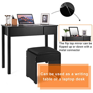 Meubles <span class=keywords><strong>de</strong></span> <span class=keywords><strong>Chambre</strong></span> noire <span class=keywords><strong>Commode</strong></span> Coiffeuse Coiffeuse <span class=keywords><strong>De</strong></span> Maquillage avec Flip Top Miroir 2 Tiroirs et 3 Organiseurs Amovibles - Product Image 3