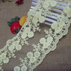 Tissu en dentelle de coton blanche 1 m, garniture de ruban avec fleurs brodées, couture, artisanat appliquées pour mariée