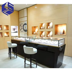 High End Bril Showcase Design Led Strip Sieraden Winkel Display Teller Houten Sieraden Display Showcase