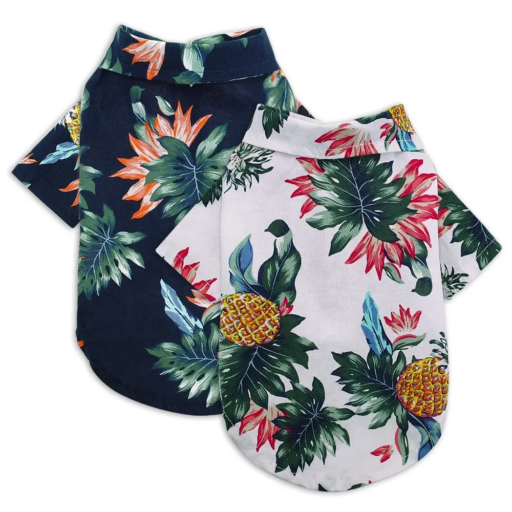 Camiseta de algodão estampada havaiana, roupas para cachorros pequenos e médios