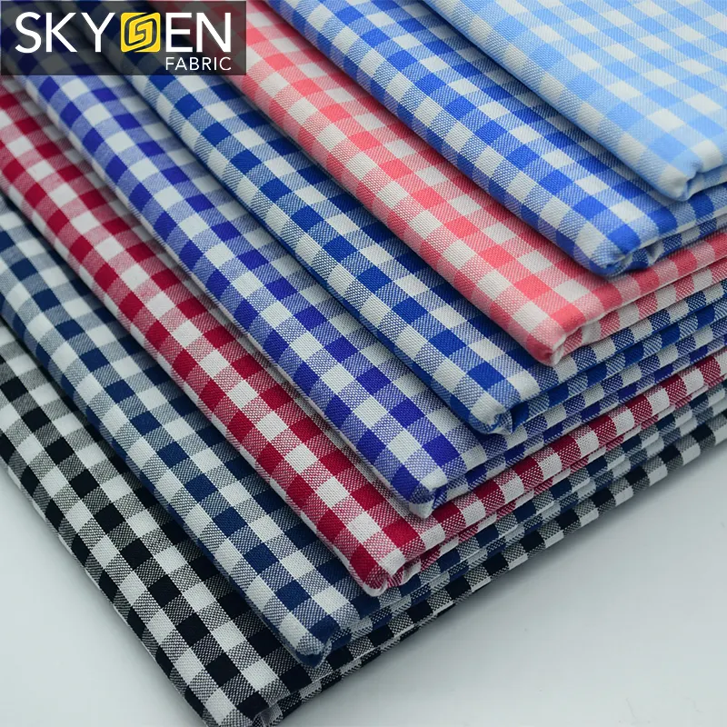 Skygen high quality Guangdong texture stock lot shirt yarn dyed 100 cotton check oxford fabric for shirt