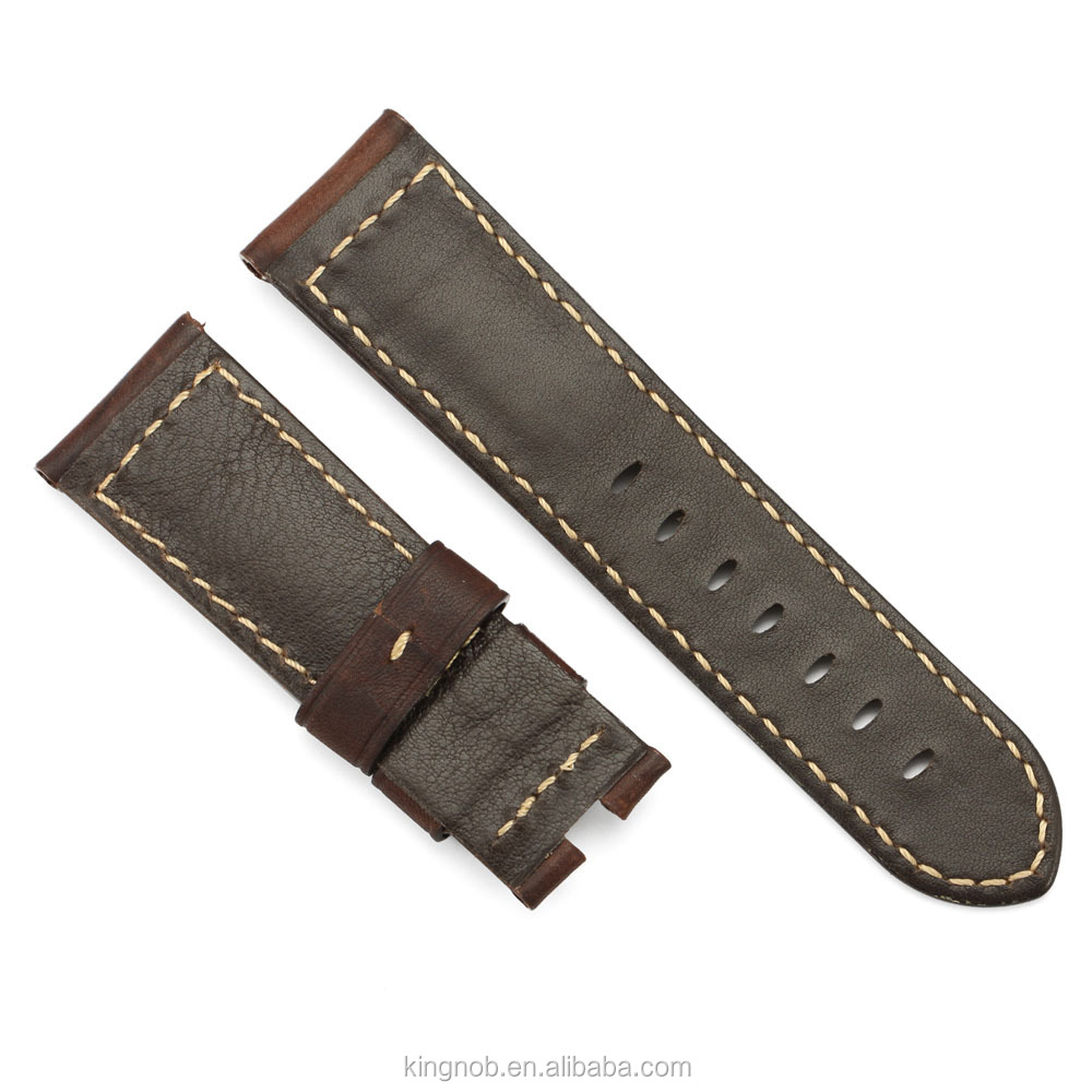 24mm Déploiement Fermoir Brun Foncé Rétro Cuir Véritable Bracelet De Montre