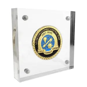 JAYI Custom Collectible Gifts Transparent Acrylic Challenge Coin Display Case with Magnetic Holder