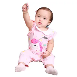 Lovely girls romper with rabbit ear hair band pink short sleeves wear for baby