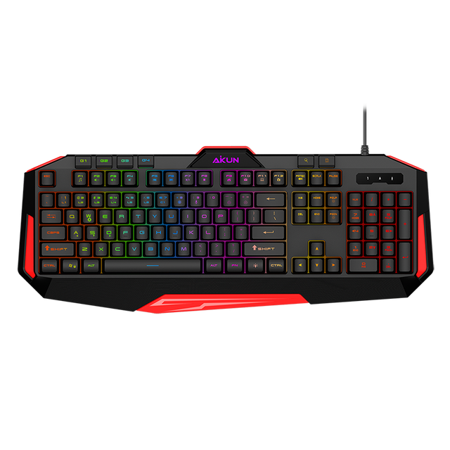 AIKUN Wired Membrane Gaming Keyboard-Rubber Switch-3 Color Adjustable Dynamic Backlit-4 Programmable Macro Keys-Multimedia