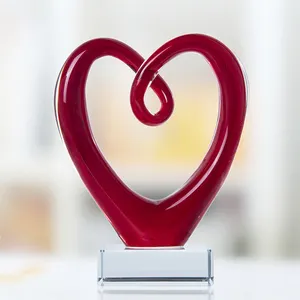 H&D Red Love Heart Art Glass Sculpture Centerpiece Party Home Decoration Gift Murano Style 5.4''