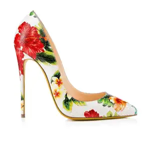 HMP20 Custom logo flowers print sexy high quality pumps women dress shoes