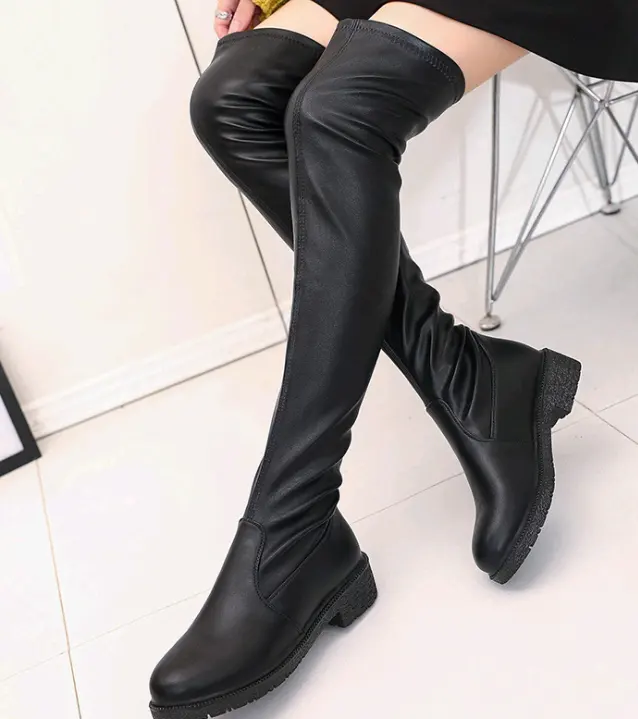 Лидер продаж, женская модная обувь от китайского производителя, женская обувь на низком каблуке, женские сапоги до колена из искусственной кожи, женские длинные байкерские сапоги