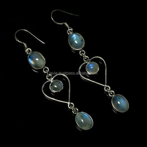 925 <b>Solid</b> Sterling <b>Silver</b> Gemstone <b>Earrings</b>, Rainbow Moonstone Gemstone <b>Silver</b> Jewelry, Fine <b>Silver</b> Jewelry Supplier - Product Image 1