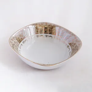 High Quality Porcelain Bowl 6 Inch Coffee Gold Leaf Sala Bowl Square Shape Ceramic Bowl