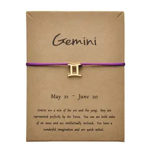 9 couleurs Corde Or Argent Carte Mode Bijoux 12 Constellations Du Zodiaque Gemini Tissé Bracelet Bracelets Pour Les Femmes