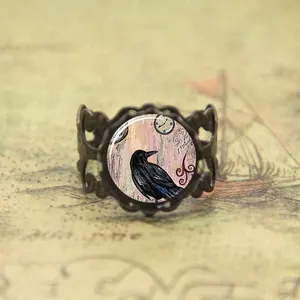 Steampunk anillo de raven joyería steampunk blackbird de vidrio foto cabujón anillo