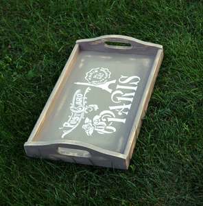 Benutzer definierte <span class=keywords><strong>Distressed</strong></span> <span class=keywords><strong>Tray</strong></span> mit Paris Them Frühstücks tablett Holz Serviert ablett