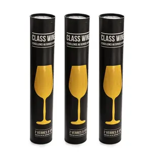 Custom Wine Glasses Packaging Gift Tube With Lid Wine Drinkware Round Paper Box With Black