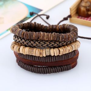Vintage FAI DA TE <span class=keywords><strong>Intrecciato</strong></span> Pelle Bovina Guscio di noce di Cocco Corda di Canapa degli uomini Braccialetto di <span class=keywords><strong>Cuoio</strong></span> - Product Image 2