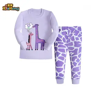 Kids pajamas long sleeves purple color animal printed long sleeves cotton pajamas for kids girls