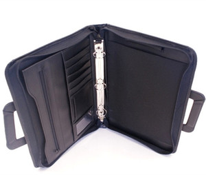 Zip Around Compendium 3 Ring Binder A4 Business Document Bag Leather Portfolio with Handle