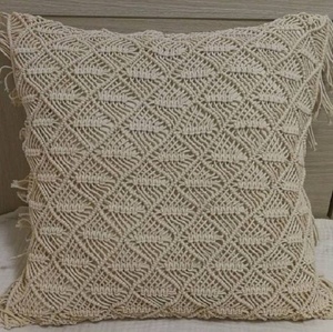 Funda de almohada de macramé con diseño Vintage de lujo orgánico 100%, técnica de punto cuadrado para uso doméstico y hotelero, funda de cojín Natural - Product Image 2