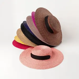 Venda quente Colorido Estilo Resort Chapéu Chapéu de Palha com Fita Queixo