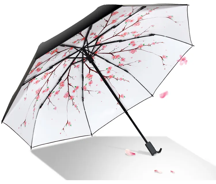 Delicado Projeto Da Arte Cherry Blossom 3 Dobre Custom Completa Floral Sakura Guarda-chuva de Impressão Com a Impressão Digital