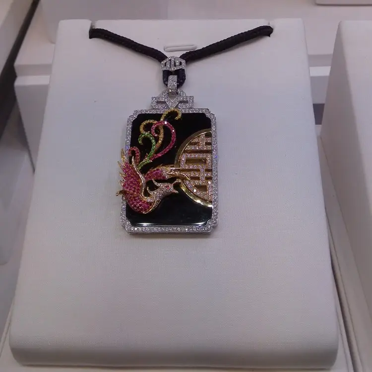 Coloré zircon collier de mariage collier de couple, dragon et phoenix collier
