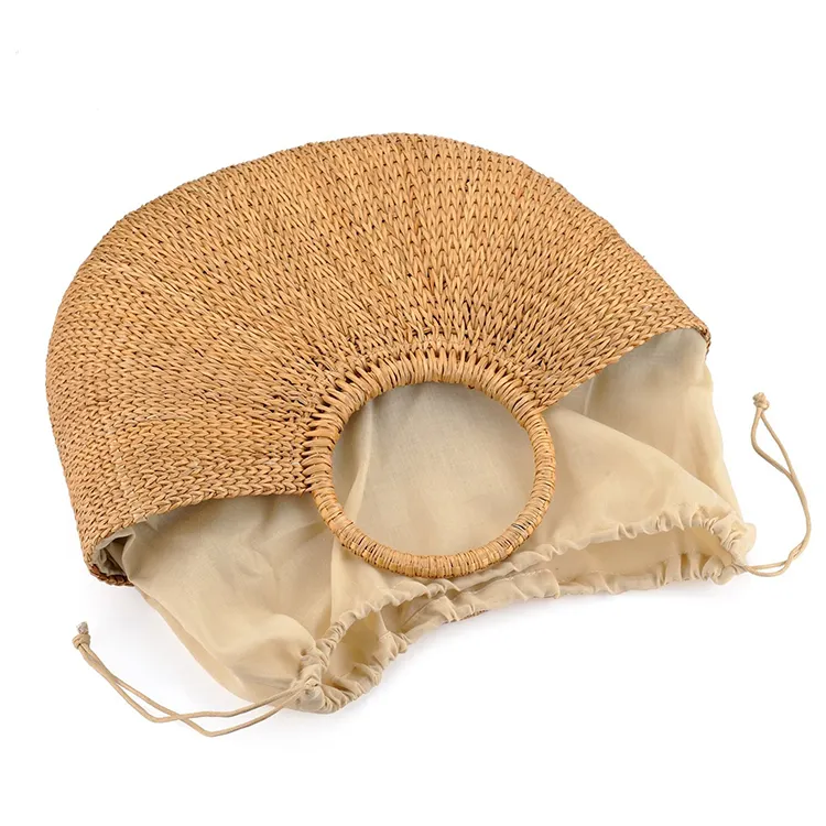 Bolsa de tecido ecológico de palha, feminina, tecido natural, rattan redondo, artesanal, para praia, verão 2023